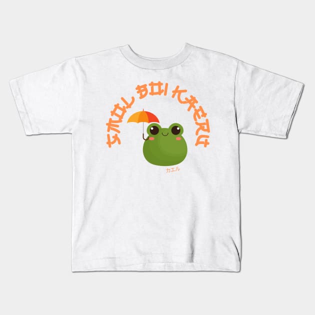 Kawaii Frog Cute Smol Boi Kaeru Frog with Umbrella Kids T-Shirt by nathalieaynie